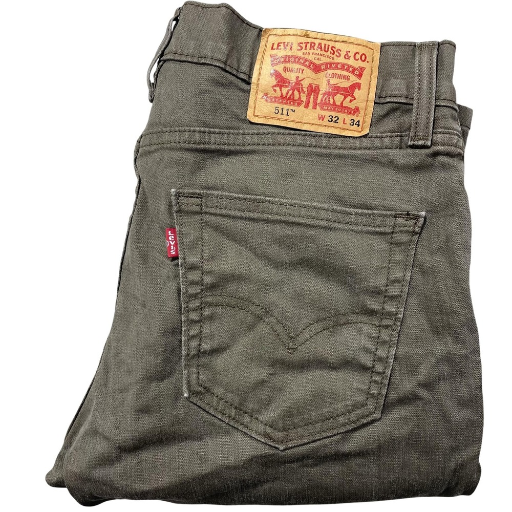 Levis 511 Jeans Mens 32x34 Green Slim Tapered Stretch Denim Pants WaterLess